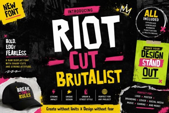 Riot Cut Brutalist: Bold, Raw Display Font